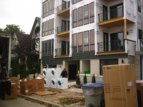 Washer and Dryers being delivered at East Terrace Apartments.