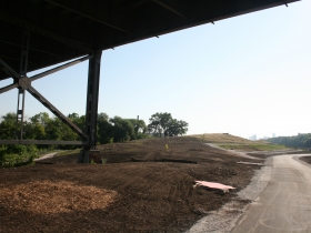 A view in to Three Bridges Park.