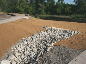 Water feature in Three Bridges Park.