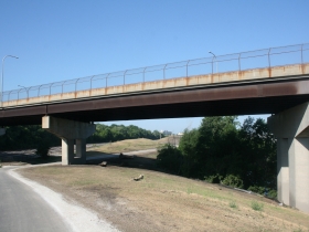 Roads fly over the park.