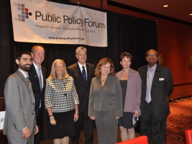 Joe Peterangelo, Public Policy Forum, David Misky, RACM, Julia Taylor, Greater Milwaukee Foundation, Mike Gousha, Marquette Law and Public Policy Fellow, Laura Bray, Menomonee Valley Partners, Kathryn Dunn, Greater Milwaukee, Foundation, Wyman Winston, Transform Milwaukee. Photo taken September 20th, 2014 by Susan Nusser