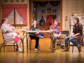 L-R: Raeleen McMillion as Clara Nowak, Greta Wohlrabe as Beverly Nowak, Josh Krause as Jimmy Nowak, Kat Wodtke as Ruth Nowak.