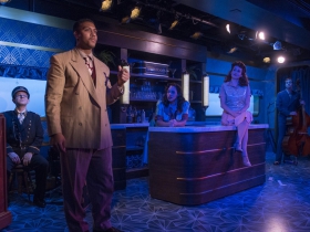 Milwaukee Repertory Theater presents The All Night Strut! in the Stackner Cabaret from November 9, 2018 – January 13, 2019.  Left to Right: Jonathan Spivey, Nygel D. Robinson, Katherine Thomas, Kelley Faulkner, Brian Russell Carey