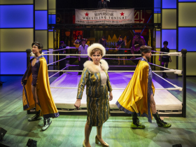 Milwaukee Repertory Theater presents As You Like It in the Quadracci Powerhouse February 15 – March 20, 2022. Pictured L-R: Kurt Schweitz, Sophie Murk and Morgan Matthew Bernhard