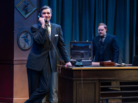 Milwaukee Repertory Theater presents Dial M for Murder in the Quadracci Powerhouse November 14 – December 17, 2023. Pictured Marcus Truschinski and Alex Weisman
