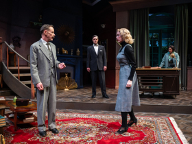 Milwaukee Repertory Theater presents Dial M for Murder in the Quadracci Powerhouse November 14 – December 17, 2023. Pictured Jonathan Wainwrigth, Marcus Truschinski, Amanda Drinkall and Lipica Shah