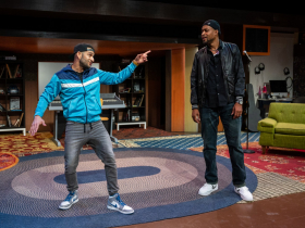 Milwaukee Repertory Theater presents Parental Advisory: a breakbeat play  in the Stiemke Studio September 26 – October 29, 2023. Pictured: Marvin Quijada and Amir Abdullah
