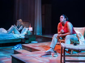 Milwaukee Repertory Theater presents Espejos: Clean in the Stiemke Studio, April 8 – May 11, 2025. Pictured: Dylan Brown as Sarah and Regina Carregha as Adriana