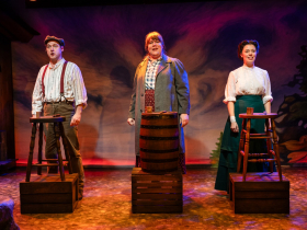 Milwaukee Repertory Theater presents The Fisherman’s Daughters in the Stackner Cabaret January 9 – March 1, 2026. Pictured L to R: Chase Stoeger, Kelly Doherty, Eva Nimmer