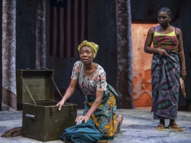 Milwaukee Repertory Theater presents Eclipsed in the Quadracci Powerhouse March 3 – March 29, 2020. Left to right: Jacqueline Nwabueze and Sola Thompson.