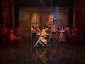 Milwaukee Repertory Theater presents Guys and Dolls in the Quadracci Powerhouse from September 19 to October 29, 2017.  Featuring Adrian Aguilar and Karilyn Ashley Surratt and cast.