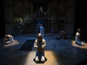Milwaukee Repertory Theater presents Holmes and Watson in the Quadracci Powerhouse from November 14 to December 17, 2017. Left to Right: Rex Young, Mark Corkins, Norman Moses, Eric Damon Smith, Maggie Kettering, Grant Goodman and Ryan Imhoff.