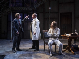 Milwaukee Repertory Theater presents Holmes and Watson in the Quadracci Powerhouse from November 14 to December 17, 2017. Left to Right:  Norman Moses, Mark Corkins and Grant Goodman.