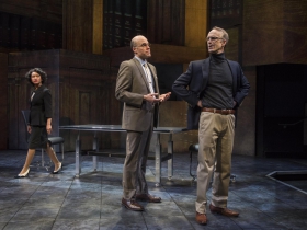 Milwaukee Repertory Theater presents Junk in the Quadracci Powerhouse from January 15 – February 17, 2019.  Left to Right: N’Jameh Camara, Matt Daniels, James Ridge.