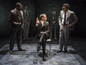 Milwaukee Repertory Theater presents Junk in the Quadracci Powerhouse from January 15 – February 17, 2019.  Left to Right: DiMonte Henning, Jonathan Wainwright, Dominic Comperatore.