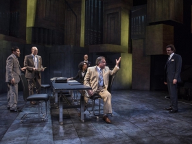 Milwaukee Repertory Theater presents Junk in the Quadracci Powerhouse from January 15 – February 17, 2019.  Left to Right: Justin Huen, Matt Daniels, James Ridge, N’Jameh Camara, Brian Mani and Gregory Linington.