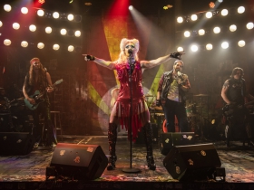 Milwaukee Repertory Theater presents Hedwig and the Angry Inch in the Stiemke Studio January 28 – March 8, 2020. Pictured: Matt Rodin with the company of Hedwig and the Angry Inch.