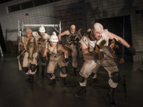 Milwaukee Repertory Theater presents Animal Farm in the Quadracci Powerhouse from January 9 through February 11, 2018. Left to Right: Deborah Staples, Brade Bradshaw, Kelsey Rodriguez, Jonathan Gillard Daly and Brendan Titley.