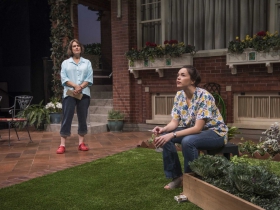 Milwaukee Repertory Theater presents the World Premiere of One House Over in the Quadracci Powerhouse from February 27 – March 25, 2018. Left to Right: Jeanne Paulsen and Zoë Sophia Garcia