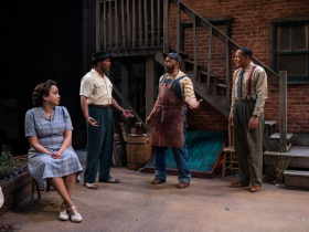 Milwaukee Repertory Theater presents August Wilson’s Seven Guitars in the Quadracci Powerhouse March 7 – April 2, 2023. Pictured: Marsha Estell, Dimonte Henning, Kevin Brown, Vincent Jordan