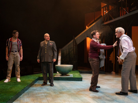 Milwaukee Repertory Theater presents Much Ado About Nothing in the Quadracci Powerhouse January 10 – February 12, 2023. Pictured: L_R Kenneth Hamilton, Mark Corkins, Michael Doherty, Jonathan Gillard Daly