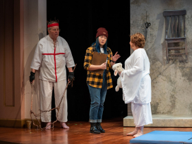 Milwaukee Repertory Theater presents The Nativity Variations in the Quadracci Powerhouse November 16 – December 11, 2022. Pictured: Adam LeFevre, Sami Ma and Ann Arvia.