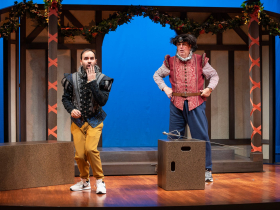 Milwaukee Repertory Theater presents The Nativity Variations in the Quadracci Powerhouse November 16 – December 11, 2022. Pictured: Ryan Alvarado and Adam LeFevre.