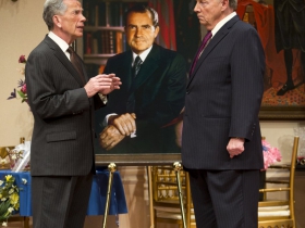 (L – R) – Martin L’Herault and Jeff Steitzer in Milwaukee Repertory Theater’s 2014/15 Quadracci Powerhouse world premiere production of Five Presidents.