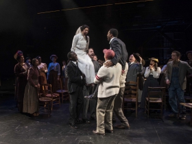 Milwaukee Repertory Theater presents Our Town in the Quadracci Powerhouse from April 10 – May 13, 2018. Left to Right: Cher Desiree Alvarez, Di’Monte Henning and company