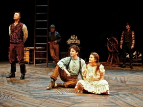 (L-R) Tom Story, Andy Paterson, Noah Zachary, Joanna Howard, and Arturo Soria in Milwaukee Repertory Theater’s 2014/15 Quadracci Powerhouse production of Peter and the Starcatcher.