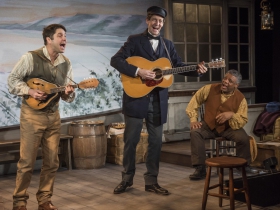 Milwaukee Repertory Theater presents Mark Twain’s River of Song in the Stacker Cabaret from January 18 – March 17, 2019.  L to R: Spiff Weigand, David Lutken, Harvy Blanks