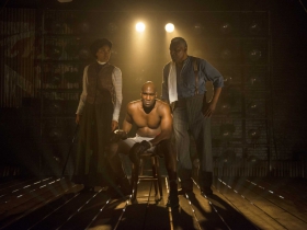 Milwaukee Repertory Theater presents The Royale in the Stiemke Studio from September 30 to November 6, 2016 featuring Left to right, Sade’ E. Moore, David St. Louis, Cedric Turner