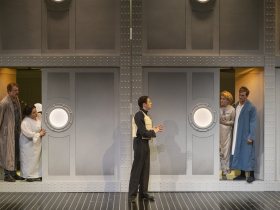 Milwaukee Repertory Theater presents Titanic The Musical in the Quadracci Powerhouse April 6 – May 14, 2022. Pictured L-R: Steve Watts, Lillian Castillo, Max Pink, Kelley Faulkner and Tim Quartier