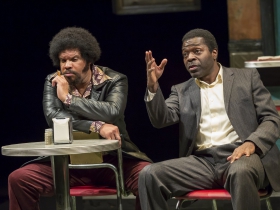 Wolf (Jefferson A. Russell) and Sterling (Chiké Johnson) in Milwaukee Repertory Theater’s production of August Wilson’s Two Trains Running April 16 – May 12, 2019