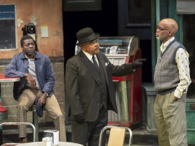 Sterling (Chiké Johnson), West (Doug Brown) and Holloway (Michael Anthony Williams) in Milwaukee Repertory Theater’s production of August Wilson’s Two Trains Running April 16 – May 12, 2019