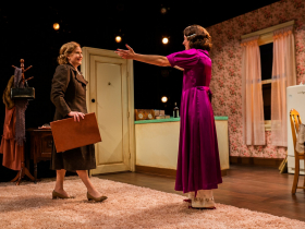 Milwaukee Repertory Theater presents Wife of a Salesman in the Stiemke Studio September 27 – November 6, 2022. Pictured: Heidi Armbruster and Bryce Gangel.