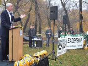 Mayor Barrett congratulates the Journey House for their efforts and new field