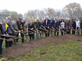 Stakeholders symbolically break ground on the new football field