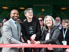 Mayor Cavalier Johnson, Milwaukee Film Interim CEO Anne Reed, Board Chair Susan Mikulay