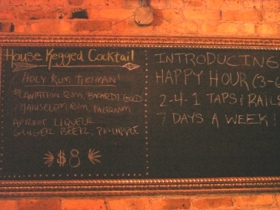 House kegged cocktail board.