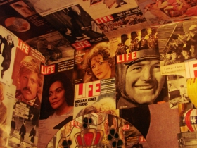 Life magazines on the walls.