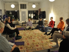 Paul Brodwin concludes a Wednesday night sangha at the Milwaukee Mindfulness Practice Center.