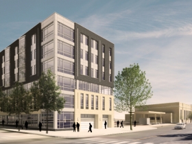Northwest corner rendering of Greenwich Park Apartments with phase one complete.