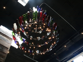 Wine bottle chandelier.