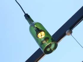 Wine bottle light fixture.