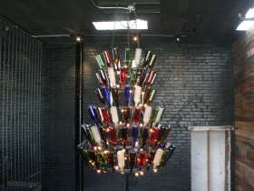 Wine bottle chandelier.