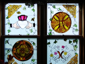 Stain glass in Egan room.