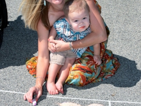 Amy and Alec Petri, from the Town of Vernon, WI. at the MOWA, Kids Art Activities chalk drawing area