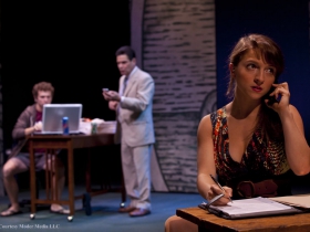 Ruthless banker Bennett (David Cecsarini, C) and his two allies Randy (Michael Cotey, L) and Lydia (Alexandra Bonesho)