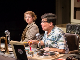 Molly Rhode and David Cecsarini in Next Act Theatre's unSilent Night.